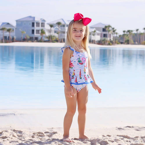 Watercolor Sailboat One Piece Swimsuit