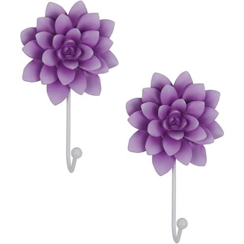 Guichifun Flower Shaped Decorative Wall Hooks - 2pcs Resin Purple Vintage Decor Hanger for Keys, Bags, Towels Bathroom Living Room Kitchen Home Decoration Gift 4 x 1.5 x 7 Inch