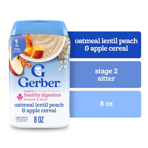Gerber Cereal for Baby Power Blend 2nd Foods Probiotic Oatmeal Baby Cereal, Peach Apple, 8 oz Canister