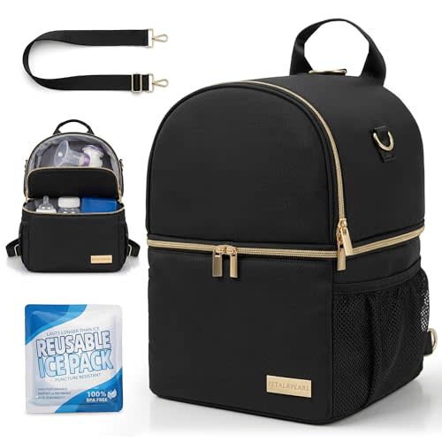 Breast Milk Cooler Travel Bag | Waterproof 2 in 1 Pump & Bottle Sections Insulated Baby Bottle Cooler Bag Backpack with 2 Ice Pack -Fit 6-9oz Bottles -Keeps Milk Fresh -for Working Moms & Daycare
