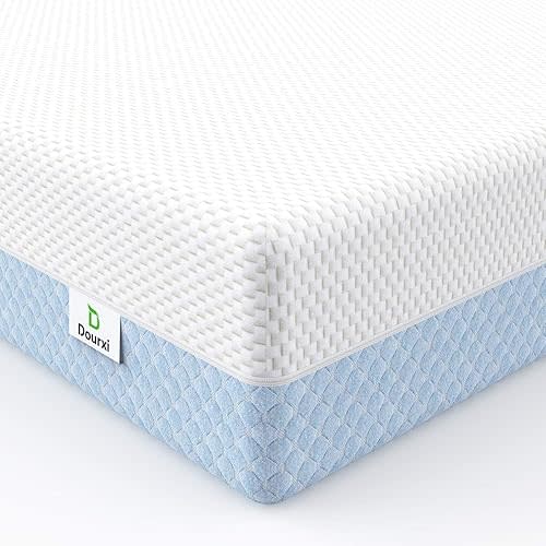 Crib Mattress, Dual Sided Comfort Memory Foam Toddler Bed Mattress, Triple-Layer Breathable Premium Baby Mattress for Infant and Toddler w/Removable Outer Cover - White&Blue