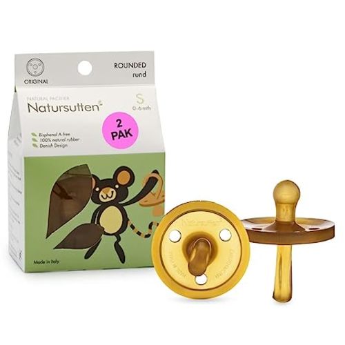 Natursutten 2-Pack Natural Rubber Pacifiers - Safe & Soft BPA-Free Pacifier for Breastfeeding Babies, Made in Italy, Original Shield Round Nipple, Newborn 0-6 Months