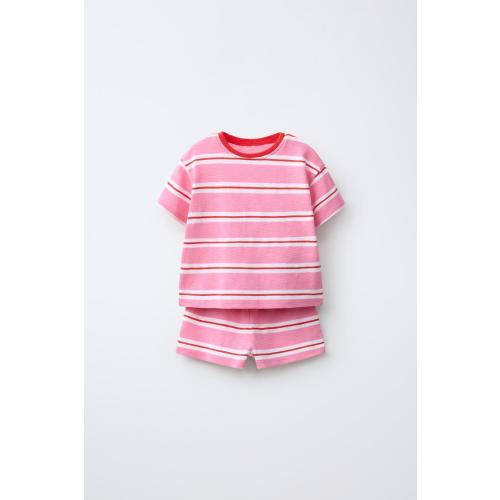STRIPED T-SHIRT AND BERMUDA SET - Pink / White | ZARA United States