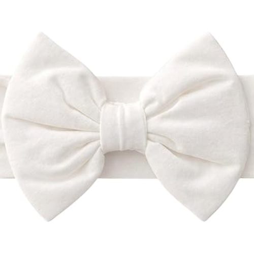 Newborn Baby Girl Headband 0–6 Months – Soft Cotton Big Bow Headband for Infants, Stretchy Baby Hair Band, 4.3" (11 cm) Bow, 2.4" (6 cm) Band (Soft White, 0-6 Month)