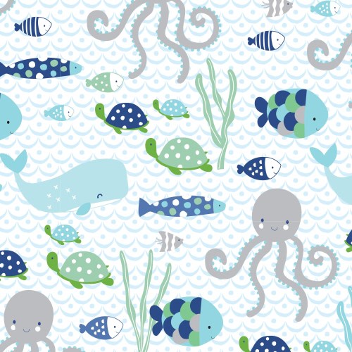 Lambs & Ivy Oceania 100% Cotton Blue/Gray/White Whale with Octopus and Fish Nautical Ocean Theme Fitted Crib Sheet