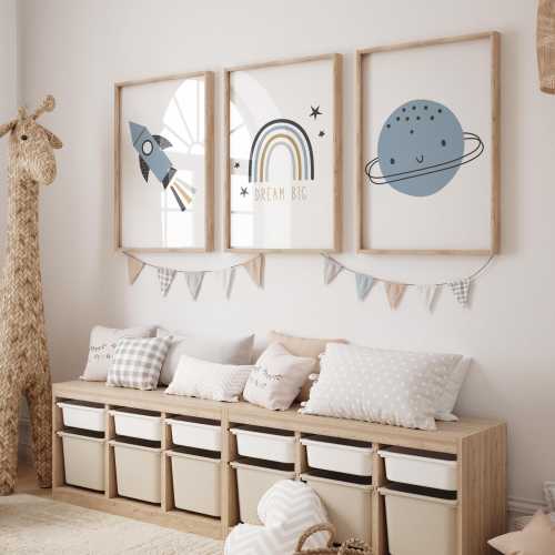 Boys Space Prints, Set of 3 Scandinavian Nursery Decor
