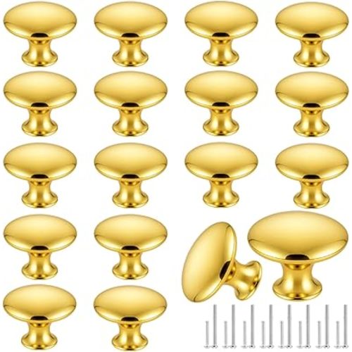 Romeda 18 Piece Drawer Knobs, Gold Cabinet Knobs with Screw, 30mm Drawer Pulls for Dresser, Kitchen, and Cabinet Drawers