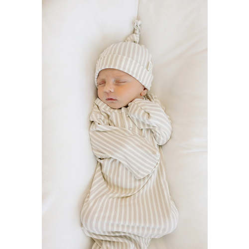 Taupe Stripe Ribbed Bamboo Newborn Knot Hat