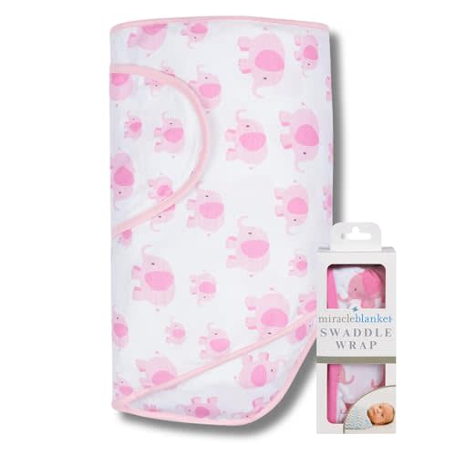 Miracle Blanket Swaddle Wrap - Boy, Girl, or Neutral Receiving Baby Blanket - Soft, Wearable Sleep Sack Essential for Newborns and Infants (Pink Elephants)