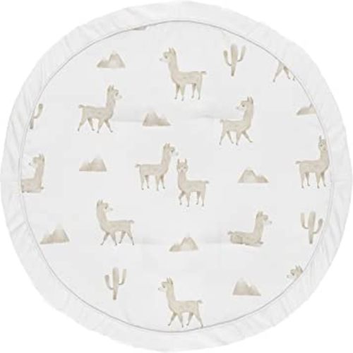 Sweet Jojo Designs Boho Llama Boy or Girl Baby Playmat Tummy Time Infant Play Mat - Gender Neutral Beige Taupe Tan and White Bohemian Southwest Aztec Watercolor Mountain Cactus Alpaca Farmhouse Animal