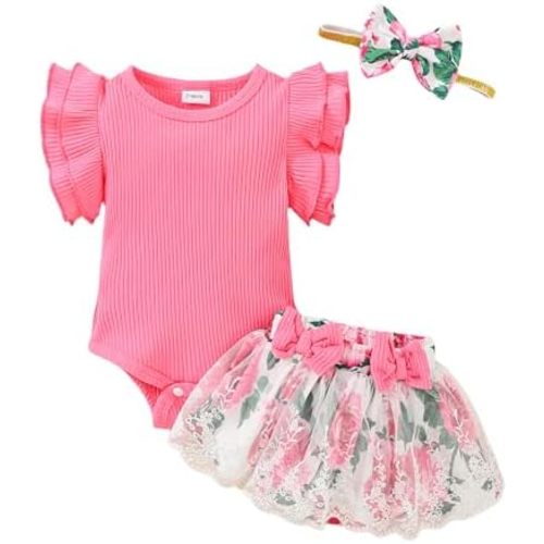 Mioglrie Preemie Clothes Girl Newborn Girl Outfits Infant Baby Girl Clothes Summer Romper Dress Shorts Set