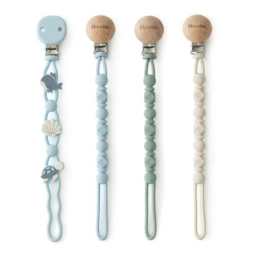 Moonkie Silicone Pacifier Clips for Baby – Durable One-Piece Binky Holder, Mixed Styles Paci Clips, Baby Essentials for Newborn Boys & Girls - 4 Pack (Lemon Lane)