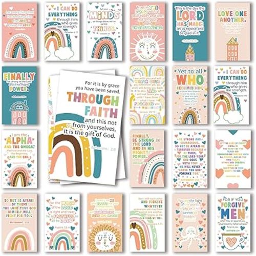 60 Mini Scripture Prayer Cards with Assorted Bible Verses for Children’s Bible Studies Encouragement Cards for Kids Child Students Inspirational Religious Christian Gifts for Family Children - DH15