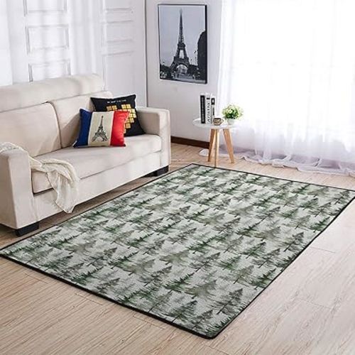 Vintage Green Pine Trees Nursery Area Rugs for Baby Girl Boy Gender Neutral Trees Kids Floor Mats for Bedroom Classroom Playroom Nursery Decor Winter Christmas Pines Throw Carpet 48x72inch
