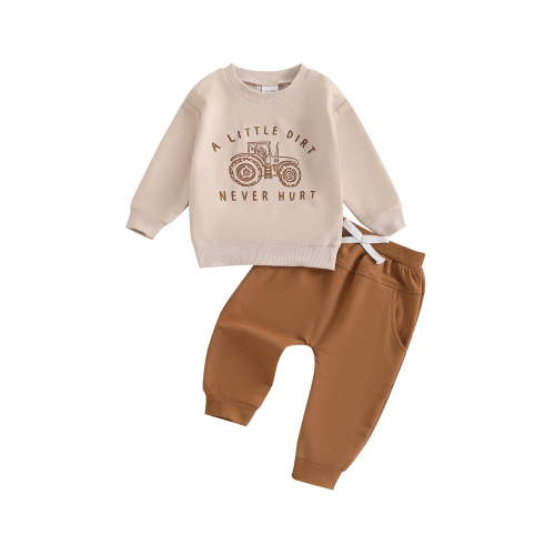 Baby Toddler Boy Fall Outfits 6 12 18 24 Months 2T 3T 4T Long Sleeve Tractor Letter Print Tops + Pants Set Warm Clothing