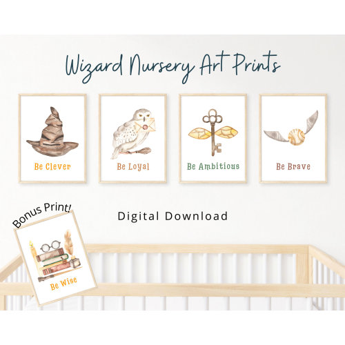 Magical Wizard Nursery Art Prints, Wizarding Nursery Decor digital download
