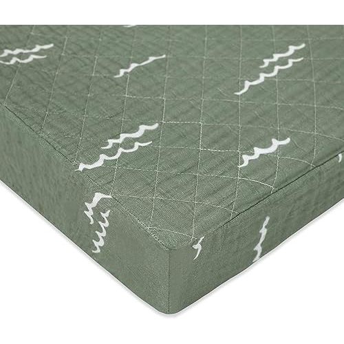 Babyletto 100% Quilted Organic Cotton Changing Pad Cover, GOTS-Certified, Fitted 360°, Ultra-Soft and Breathable Muslin - Ocean Waves