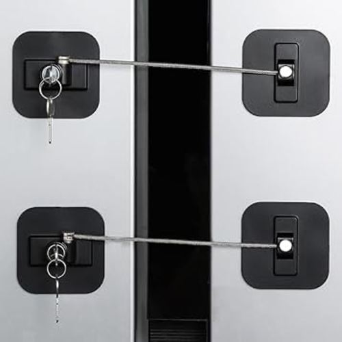 Fridge Lock,2 Pack Refrigerator Locks with Keys,Freezer Lock and Child Safety Cabinet Lock,Black Fridge Lock