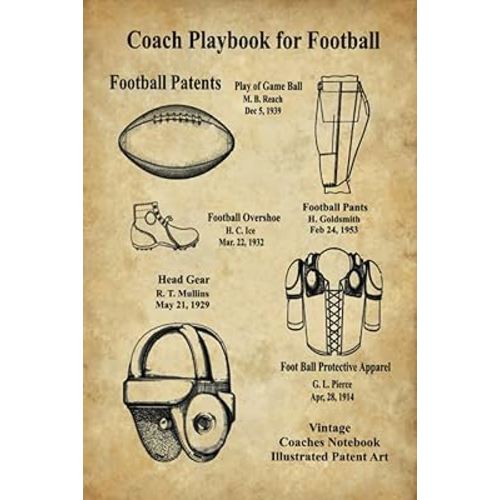 Coach Playbook for Football With Diagrams: Vintage Coaches Notebook Patent Art Illustrations