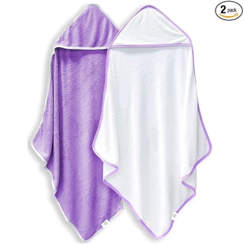 2 Pack Baby Bath Towel - Rayon Made from Bamboo, Ultra Soft Hooded Towels for Babies,Toddler,Infant - Newborn Essential -Perfect Baby Registry Gifts for Boy Girl (White and Violet, 30 x 30 Inch)
