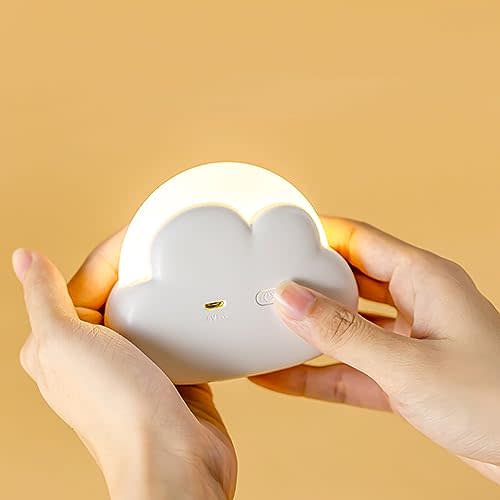Portable LED Night Light, Cute Cloud Mini Desk Lamp with 4 Working Modes, Rechargeable Kids Night Light for Camping, Bedside Lamp for Bedroom Nightlights [with Wrist Strap] [with USB Cable]