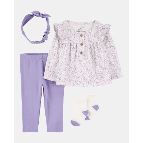 Baby Girl 4-Piece Floral Outfit Set - Purple | Carter's