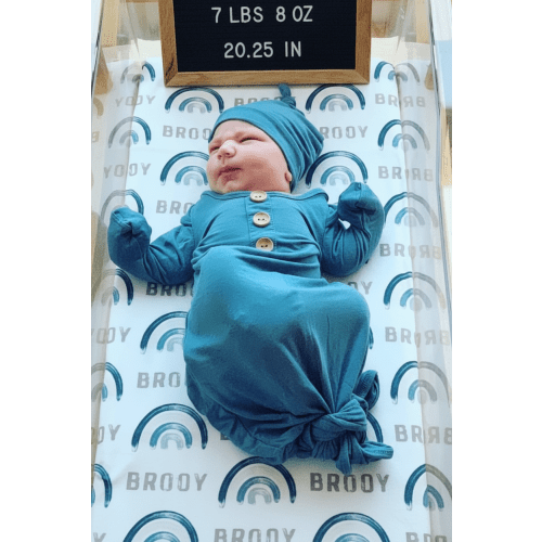 Solid Dusty Blue Bamboo Baby Knot Gown & Hat