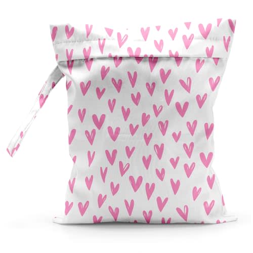 Wet Dry Bag for Swimsuits Reusable Waterproof Cloth Diaper for Baby | Travel Beach Pool Daycare Soiled Toddler Items Yoga Gym Bag for Swimsuits Wet Clothes Bags - Pink Love Pattern