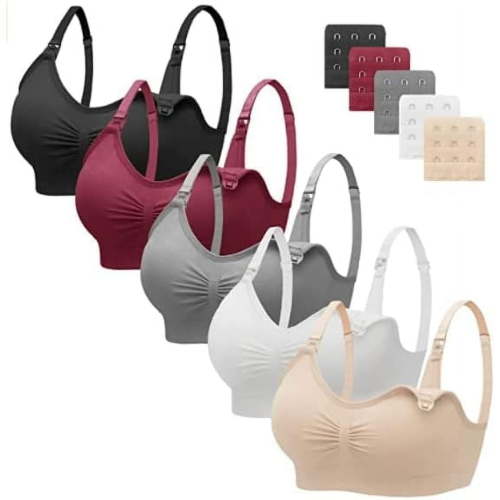HBlife 5 Pack Nursing Bras for Breastfeeding Womens Maternity Bras Seamless Wireless Sleeping Bra with Bra Extenders
