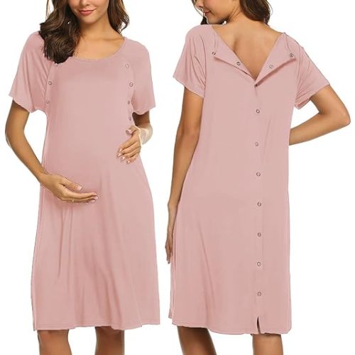 Ekouaer Women’s Nursing/Delivery/Labor/Hospital Nightdress Short Sleeve Maternity Nightgown with Button S-XXL