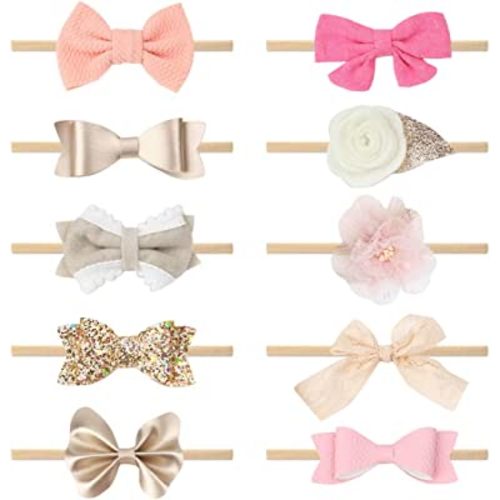 10 PCS Baby Girl Headbands and Bows Soft Elastic Nylon Hairbands Handmade Newborn Head Bands Hair Accessories for Babies Infant Toddler