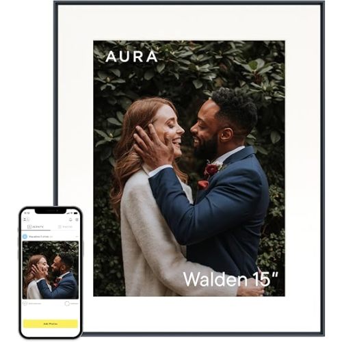 Aura Digital HD Picture Frame, Best Frame for Gifting, (15" - Walden Black Mat)