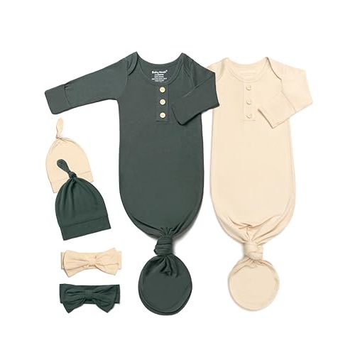 Baby Noah Newborn Knotted Gown Set with Hat and Headband - Buttery Soft Tie Bottom Gown for Baby's Sweet Dreams (2 Packs)