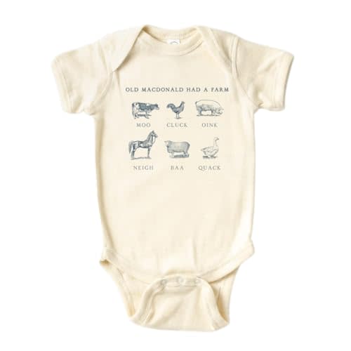 MangoHouse Cute Baby Bodysuit Old MacDonald Had A Farm Shirt Premium Custom Baby Clothes Unisex Baby Announcement Gift for Mom Newborn Outfit (Short Sleeve Natural, 6-9m)