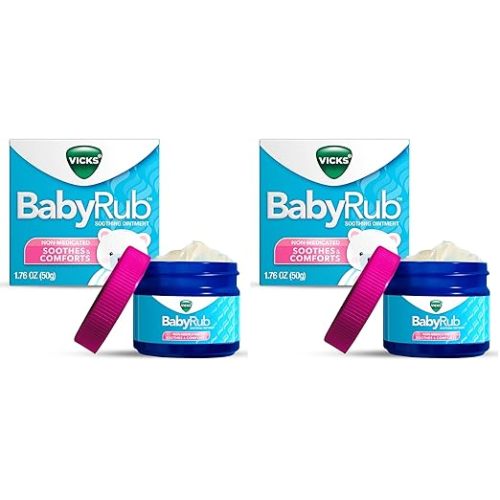 Vicks BabyRub Chest Rub Ointment with Soothing Aloe, Eucalyptus, Lavender, and Rosemary, from the makers of VapoRub, 1.76 oz (Pack of 2)