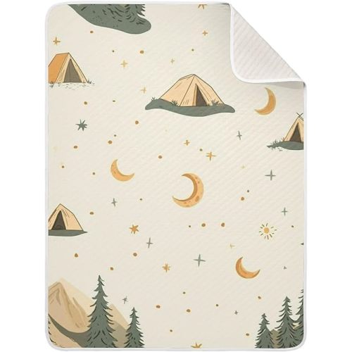 ZZKKO Tents Campfires and Mountains Baby Blankets for Boys Girls Toddler Swaddle Blankets for Kids Crib Stroller，Receiving Cotton Baby Blankets 30x40 inchs