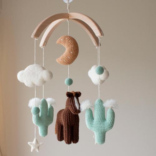 Baby mobile Horse & cactus - Western cowboy cowgirl nursery decor - Pony crib mobile - Equestrian cot mobile - Baby shower gift -UK handmade