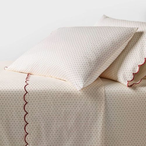 Performance Sheet Set Ivory Printed Dot with Red Scallop Hem - Threshold™