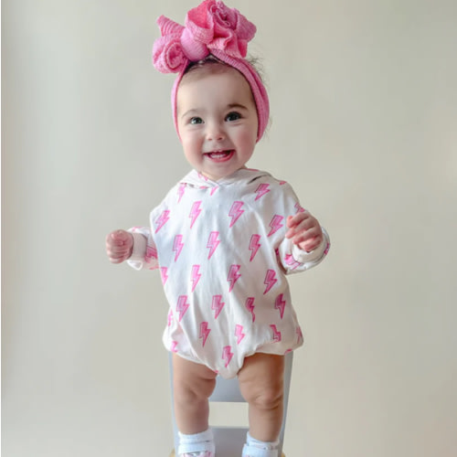 Hooded Bubble Romper | Pink Bolts