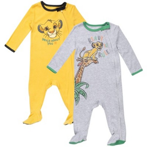 Disney Winnie the Pooh Lion King Monsters Inc. Pixar Toy Story Baby 2 Pack Sleep N' Play Coveralls Newborn to Toddler, Color: Simba / yellow, Size: newborn