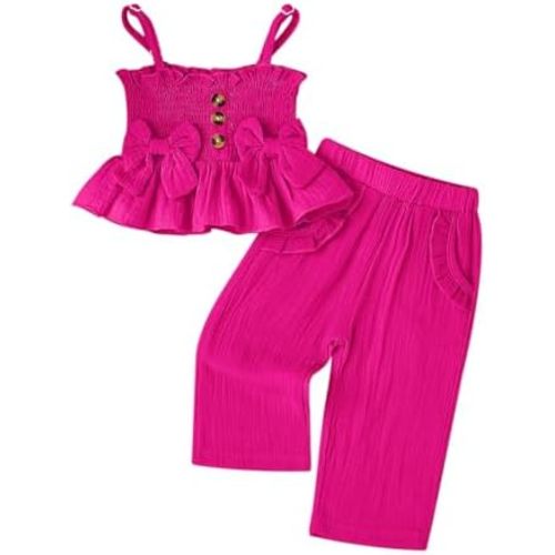 Toddler Baby Girl Clothes Summer Outfits Cute Bow Button Ruffle Camisole Pants Set 9-36 Months