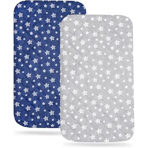 Bassinet Mattress Pad Cover 35" X 20",Flexible for Different Cradle and Bassinet Mattress, 2 Pack, Soft & Breathable, Grey & Navy