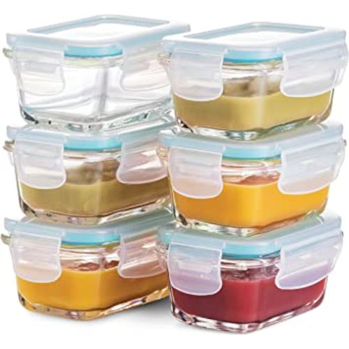 FineDine Small Glass Meal Prep Food Storage Container - Airtight, Leakproof, Microwave & Dishwasher Safe - Perfect for Snacks, Dips, 6 Count - Teal