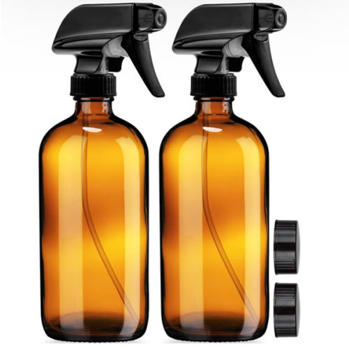 Sally's Organics Empty Amber Glass Spray Bottles - 2 Pack - Large 16oz Refillable Bottle for is Great for Essential Oils, Plants, Cleaning Solutions, Hair - Durable Nozzle - Fine Mist/Stream Setting
