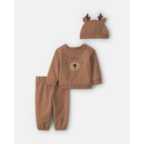 Baby 3-Piece Reindeer Christmas Long-Sleeve Top & Pant Set - Brown | Carter's