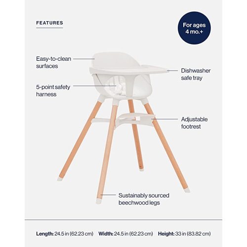 Lalo The Chair Convertible 3-in-1 High Chair for Babies & Toddlers, Dishwasher Safe Tray, Adjustable Footrest, Coconut