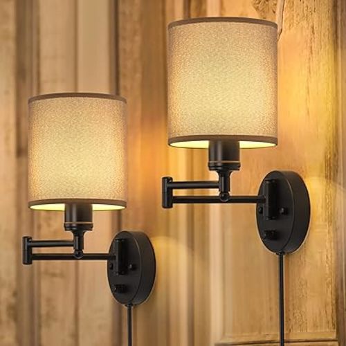 CADUKE Wall Lamps Plug in, Swing Arm Wall Sconce Set of 2