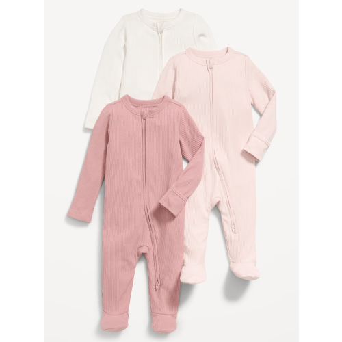 Ribbed 2-Way-Zip Sleep & Play Footed One-Piece 3-Pack for Baby