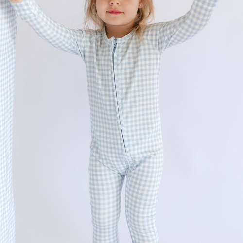 Infant Romper in Blue Gingham