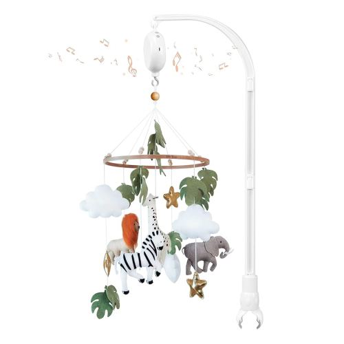 Musical Jungle Baby Crib Mobile for Boys & Girls - Wild Animals Nursery Mobiles - Safari Nursery Room Decor - Bassinet Mobile with Extension Arm Holder, 1.0 Count